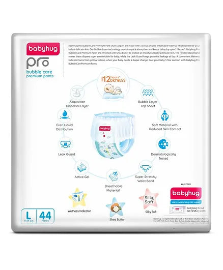 Babyhug Pro Bubble Care Premium Pant Style Diapers, Size 4 - 44 Pieces