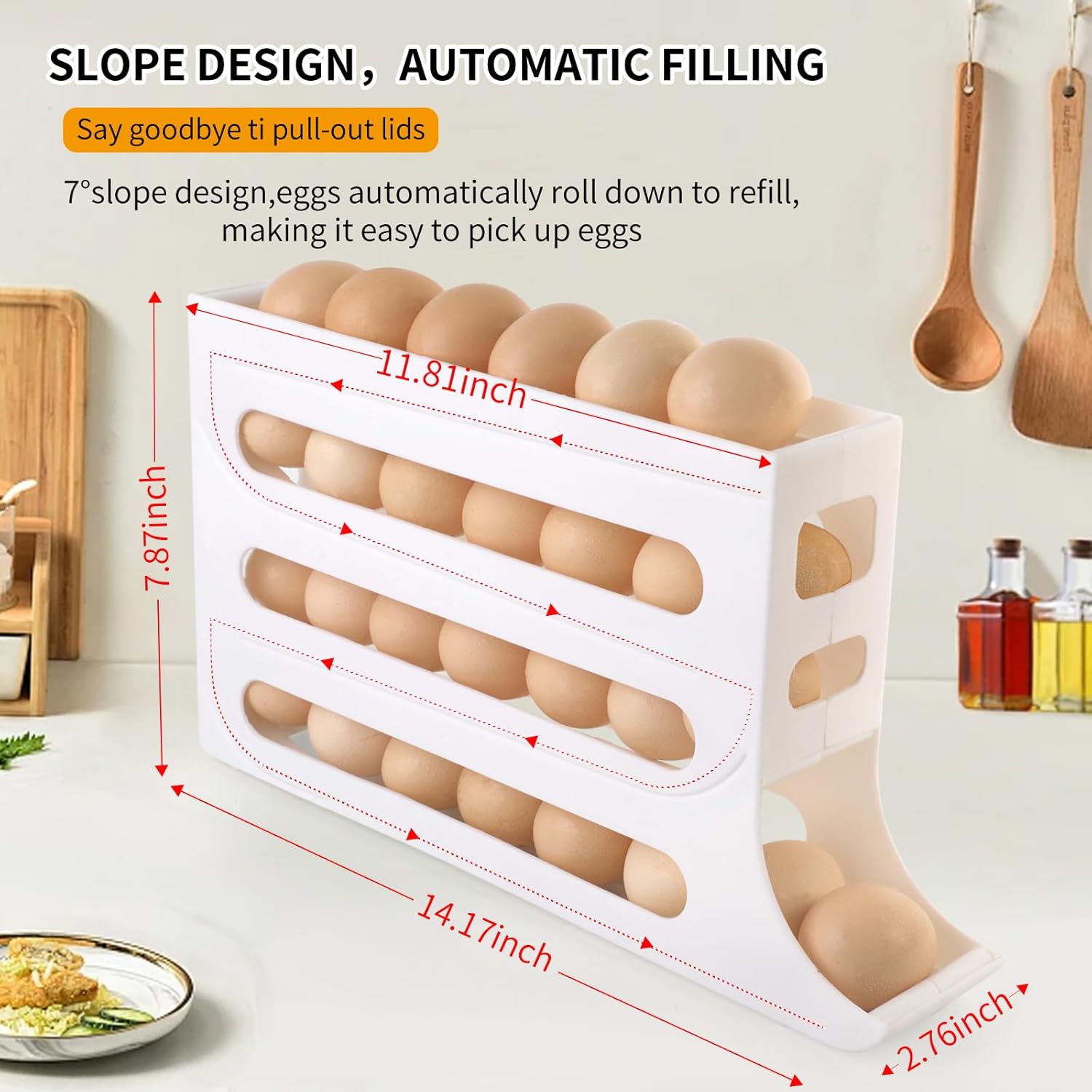 30 Egg Holder - 4 Tier Automatic Rolling Egg Holder Dispenser