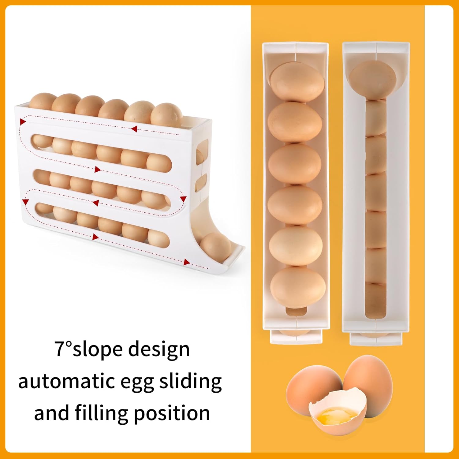 30 Egg Holder - 4 Tier Automatic Rolling Egg Holder Dispenser