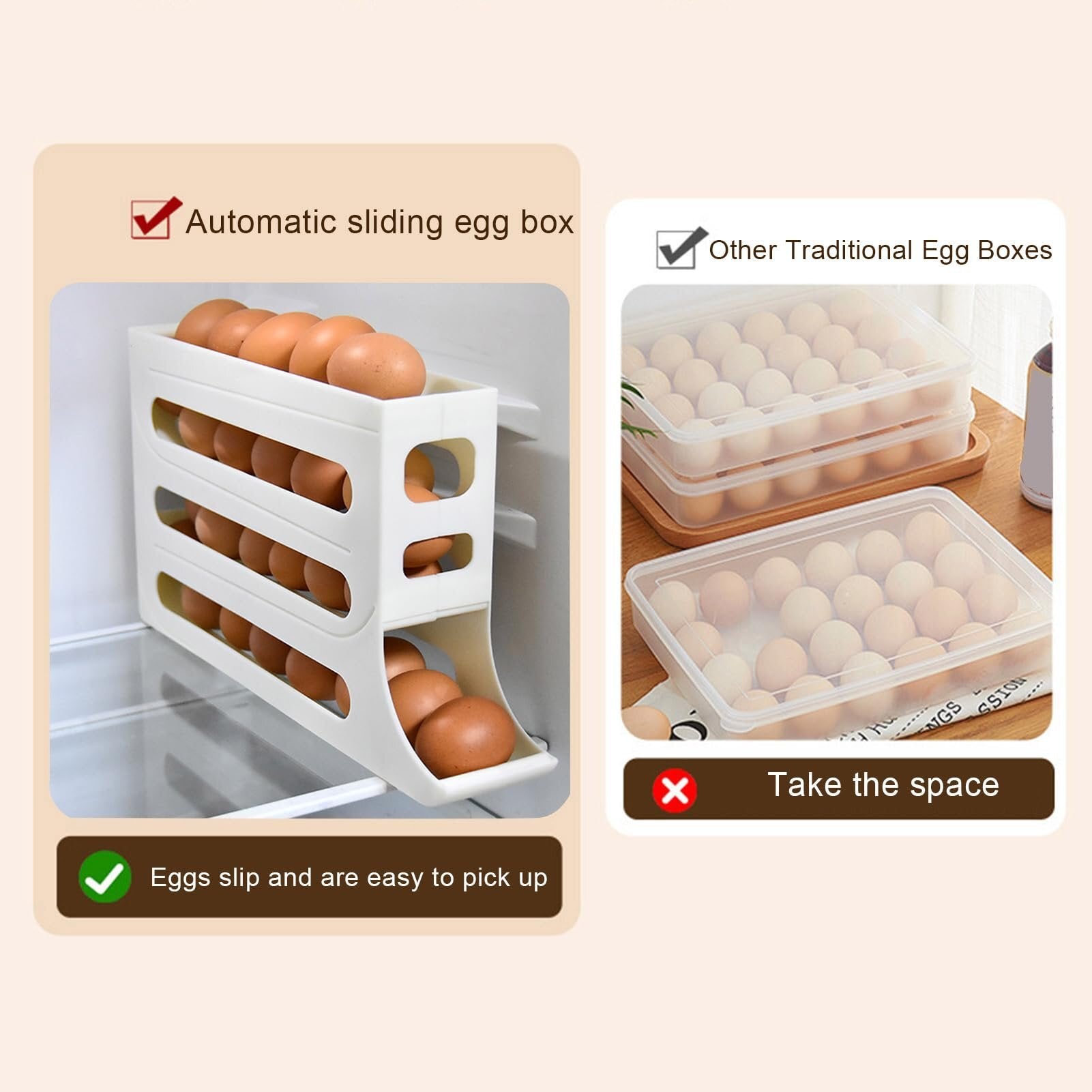 30 Egg Holder - 4 Tier Automatic Rolling Egg Holder Dispenser