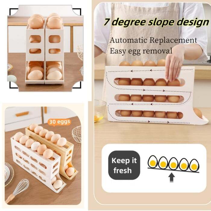 30 Egg Holder - 4 Tier Automatic Rolling Egg Holder Dispenser