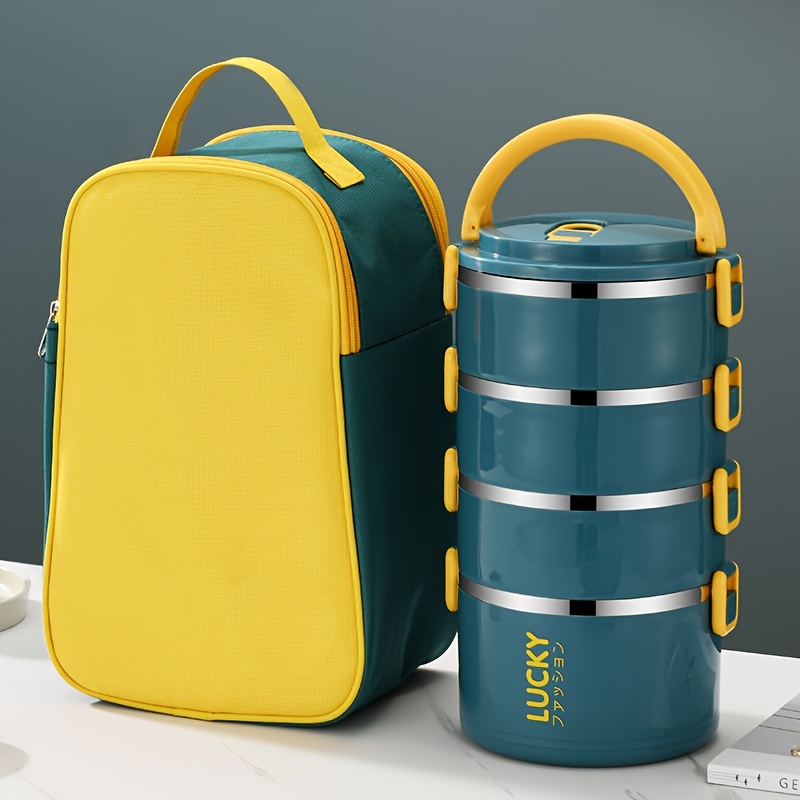 1 Set Stainless Steel Reusable Thermal Lunch Box, with Lunch Bag and Cutlery, Large Capacity Portable Insulated Bento Box, Suitable for School, Picnic, Camping, Students and Workers, Kitchen Supplies