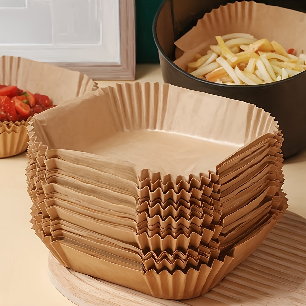 100-Pack Parchment Paper Air Fryer Liners - Non-Stick, Microwave Safe, Ideal for Baking, Roasting & Healthy Cooking, EasyClean