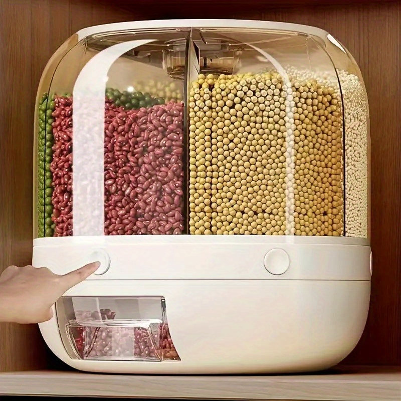 6-Compartment Rotating Rice Bucket with Transparent Lid - Large Capacity Grain Storage Container, Airtight Seal for Freshness, Ideal for Rice, Cereals, Flour, Pet Food - Essential Kitchen Organizer, Perfect for Weddings, Bridal Parties, Birthdays, Housewarmings, Christmas, Halloween, Easter, Thanksgiving - Essential Home and Restaurant Item, Rice Storage for Kitchen